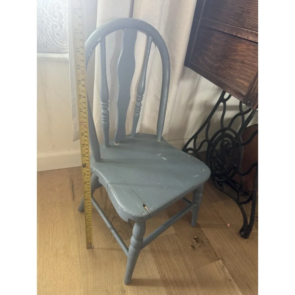 Antique Vintage Children's Curved Back Chair Wood Small Sample Early American